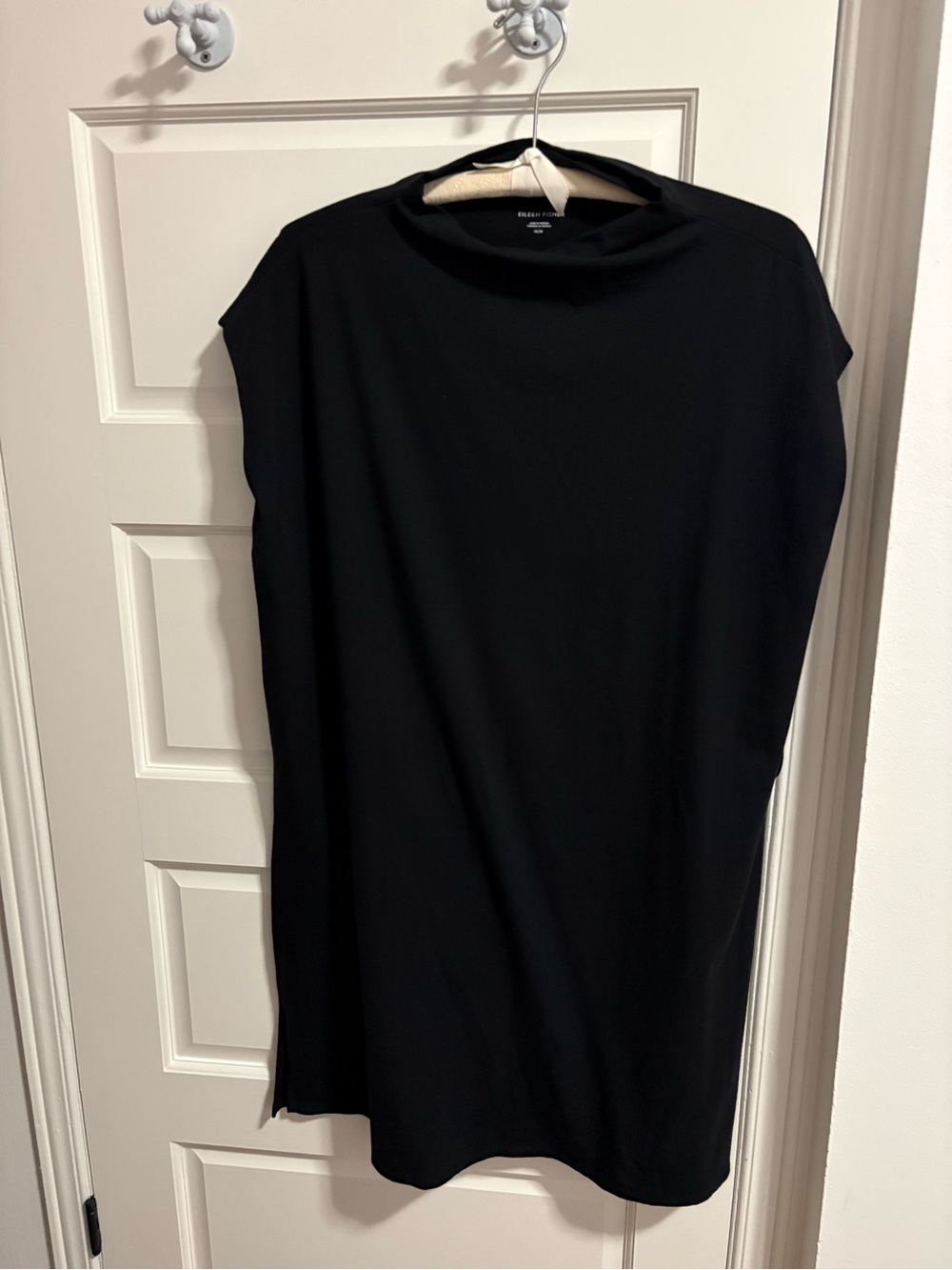 Eileen Fisher Black Cap-Sleeve High-Neck Tunic
